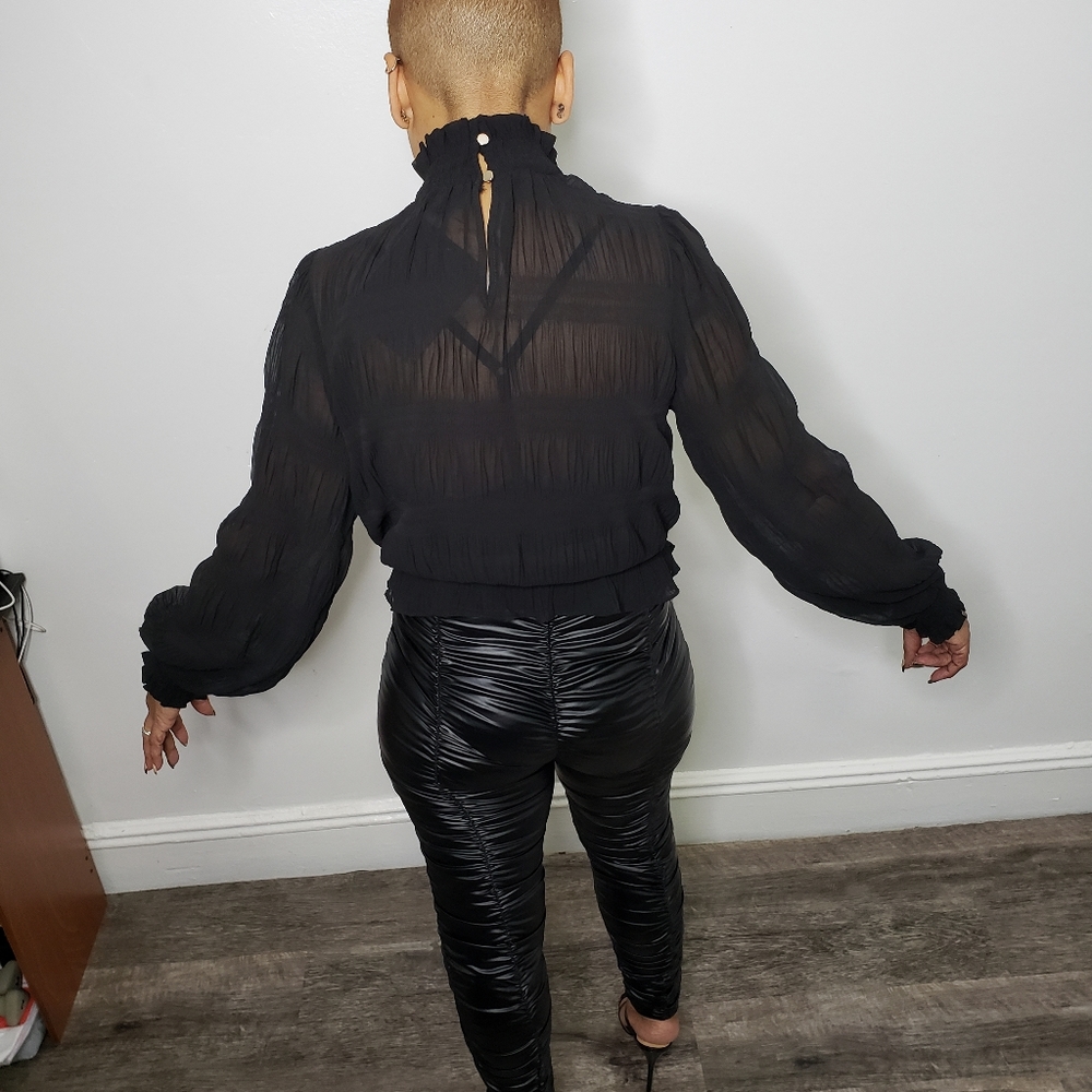 Shirring Faux Leather Leggings